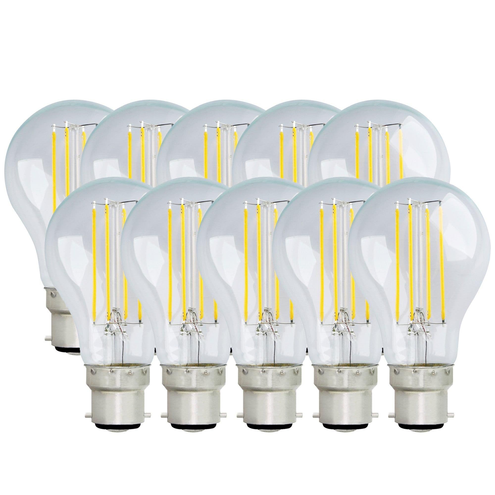 8 Watts GLS B22 BC Bayonet LED Light Bulb Clear Warm Dimmable Pack 10