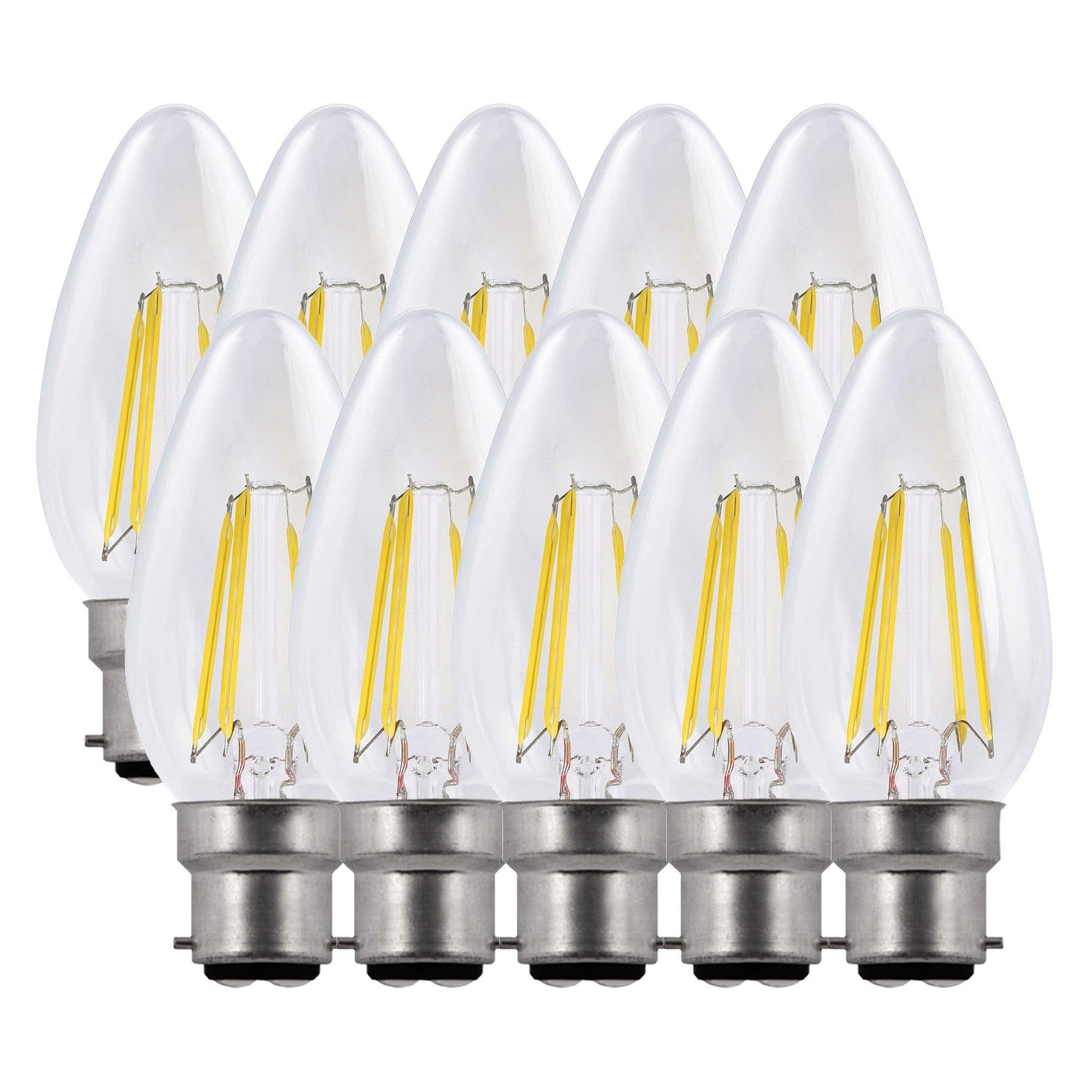 5 Watts B22 BC Bayonet LED Light Bulb Clear Candle Warm Dimmable Pack 10