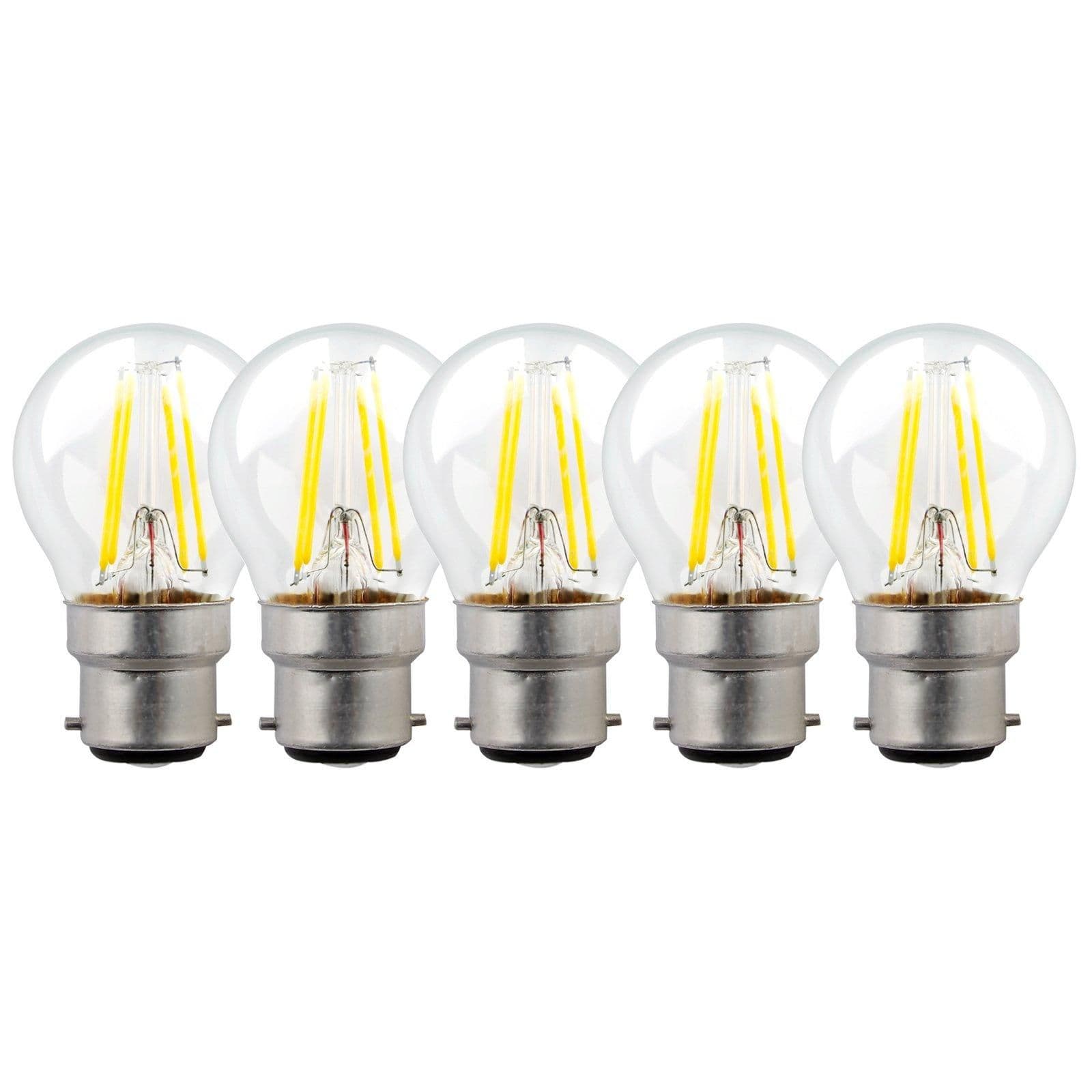 5 Watts B22 BC Bayonet LED Light Bulb Clear Golf Ball Warm Dimmable Pack 5