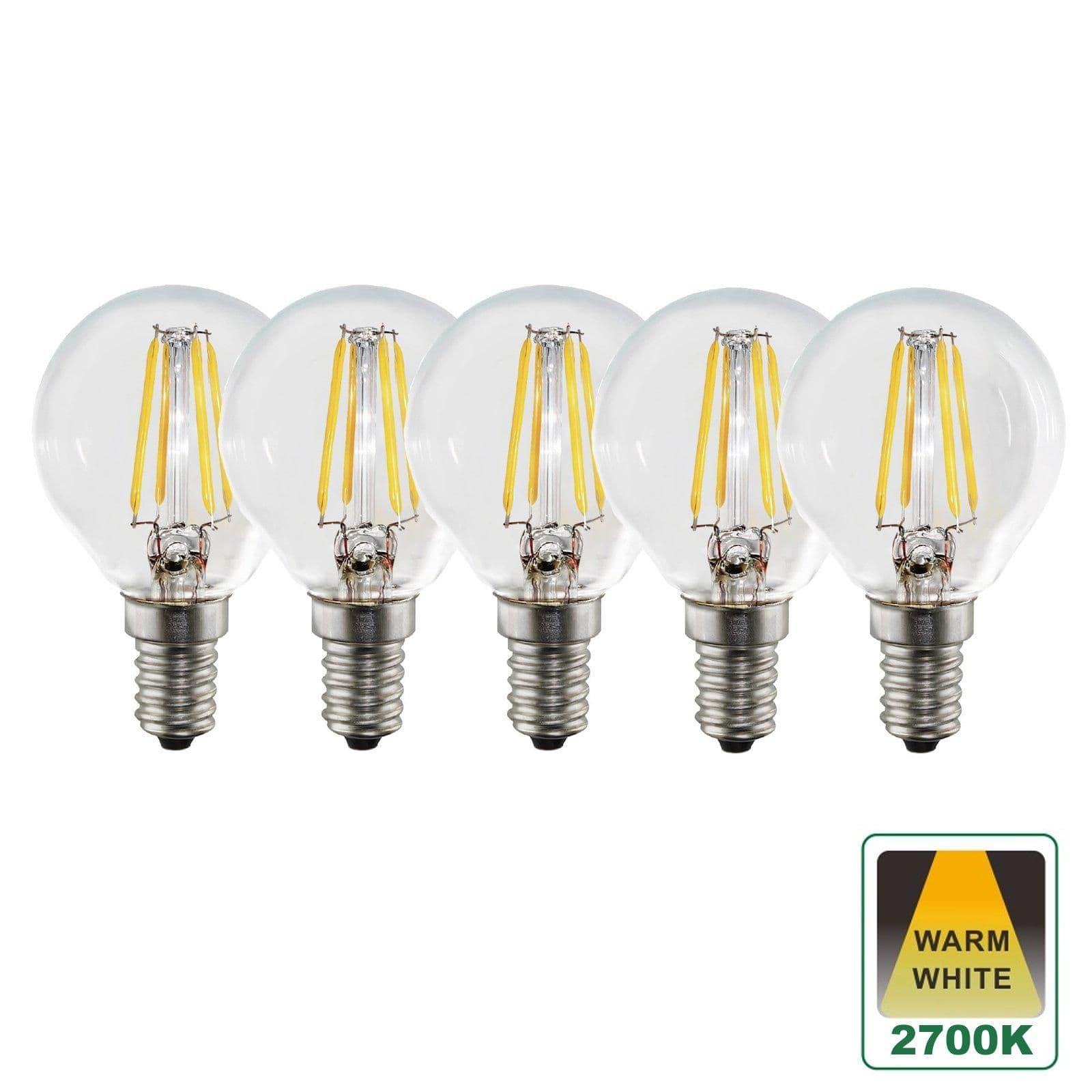 E14 4.5W Clear Glass Warm Dimmable Golf LED Bulbs Pack 5