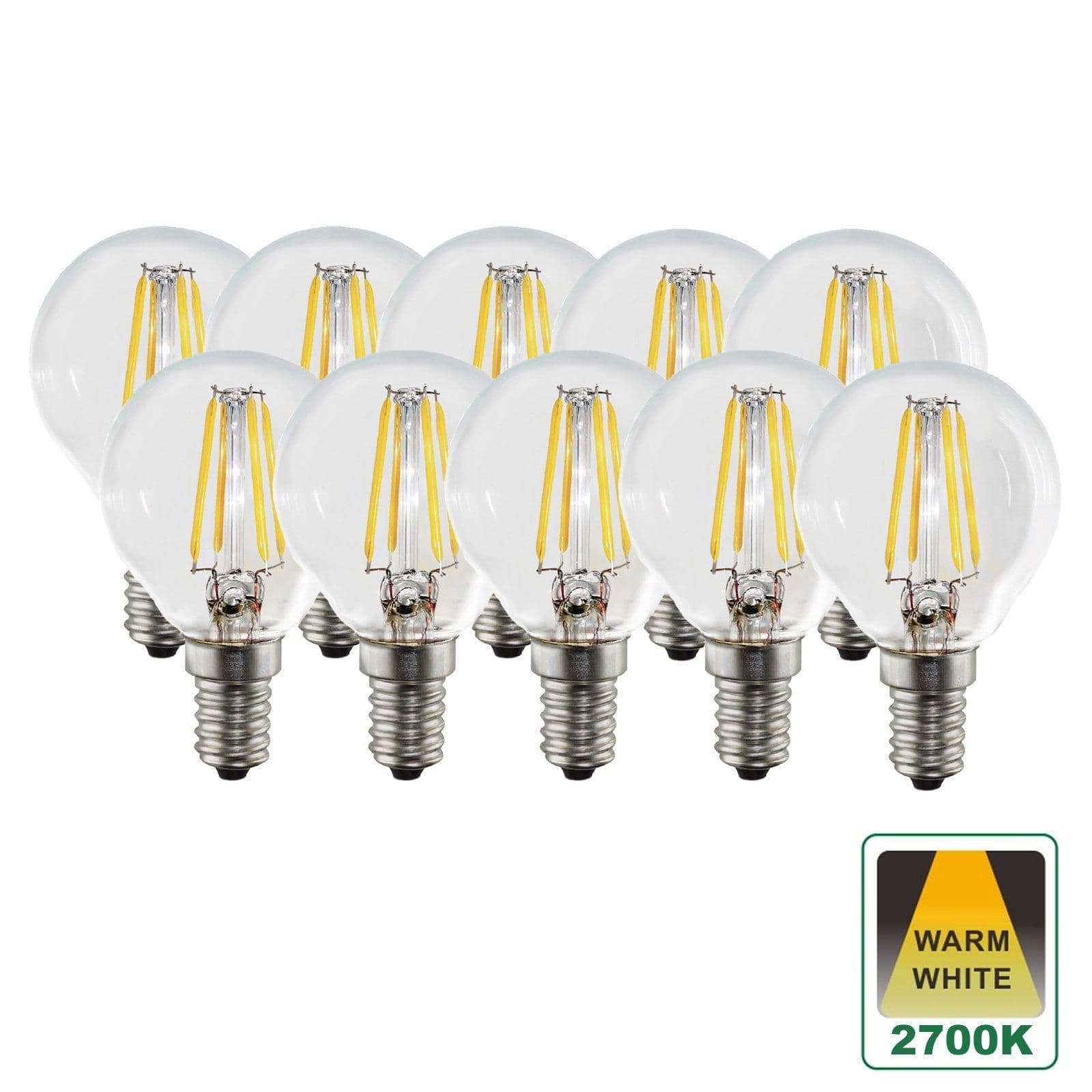 E14 4.5W Clear Glass Warm Dimmable Golf LED Bulbs Pack 10