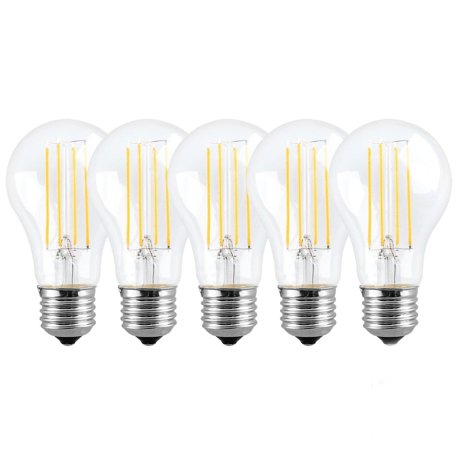 8 Watts A60 E27 LED Bulb Clear Warm Dimmable Pack 5