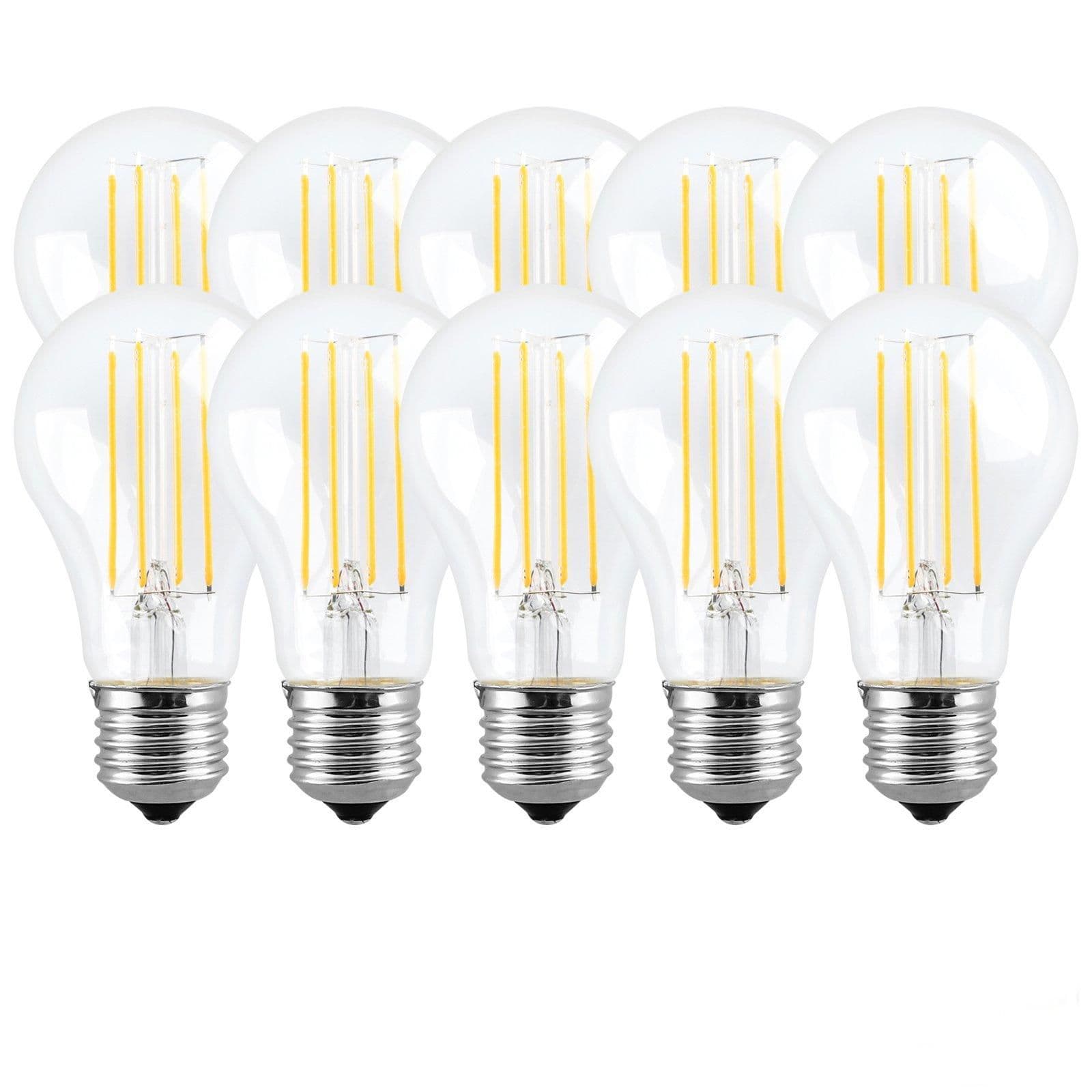 8 Watts A60 E27 LED Bulb Clear Warm Dimmable Pack 10