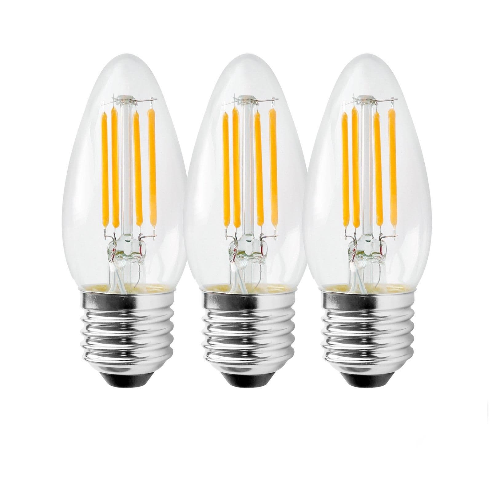 5 Watts E27 LED Bulb Clear Candle Cool Dimmable Pack 3