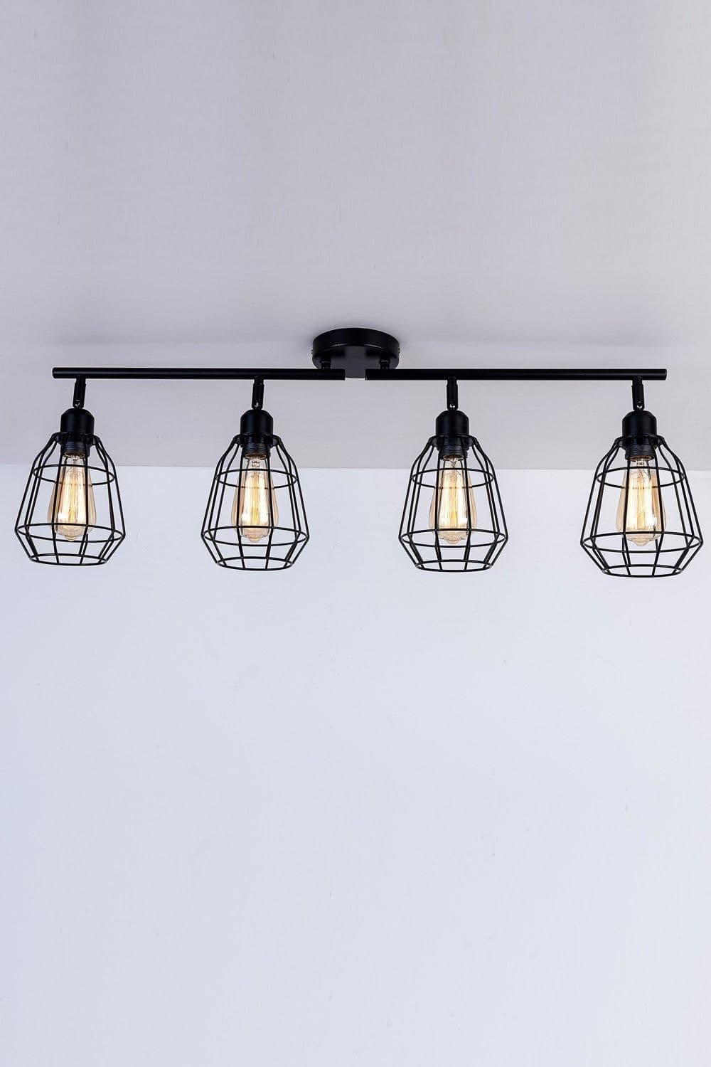 Caged Bar Ceiling Light 4 Lights E27 Cap LED Compatible