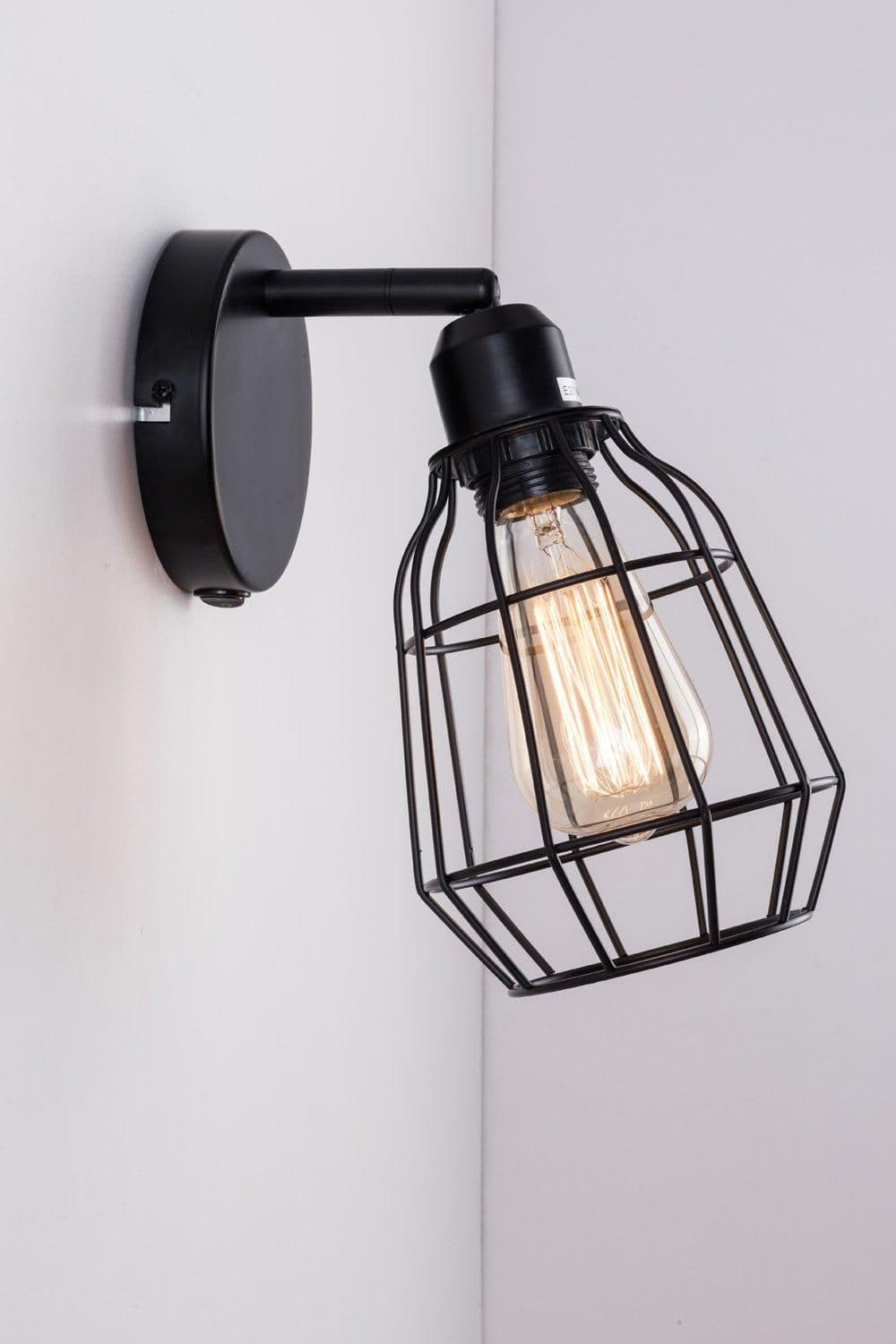 Caged Wall Light E27 ES Cap On Off Switch LED Compatible