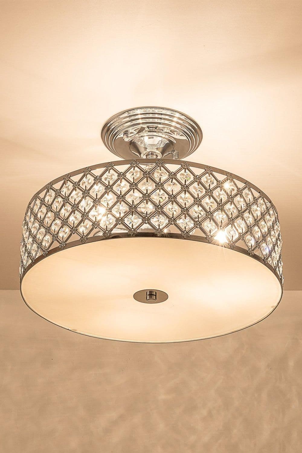 Drum Semi Flush Ceiling Light decorative Crystals