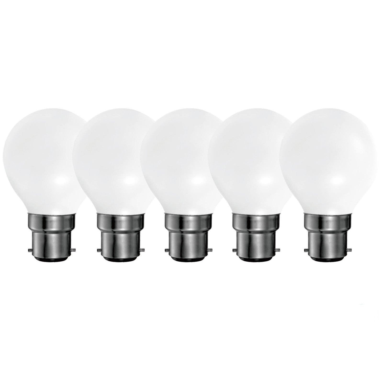 5 Watts B22 BC Bayonet LED Light Bulb Opal Golf Ball Warm Dimmable Pack 5