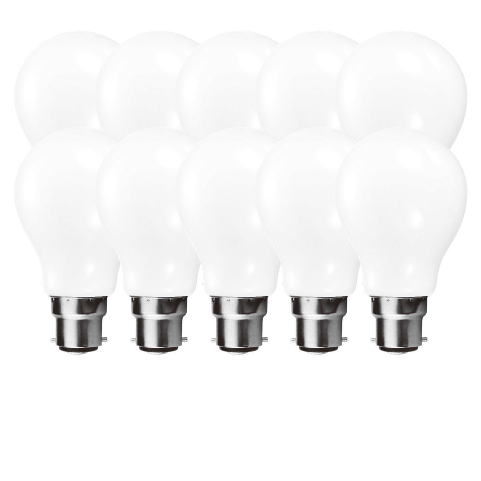 9 Watts GLS B22 BC Bayonet LED Light Bulb Opal Cool Dimmable Pack 10