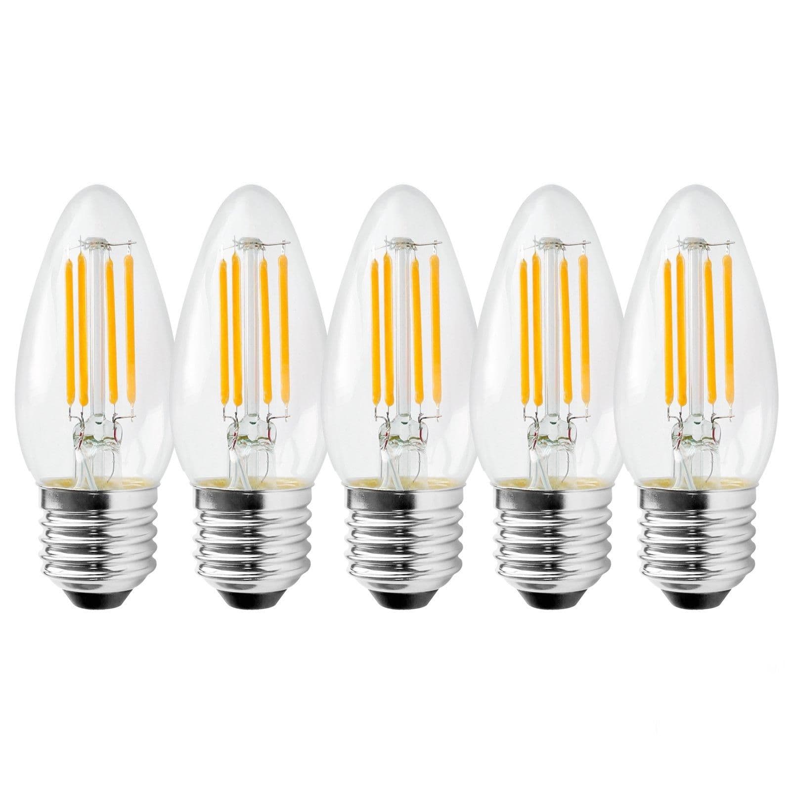 5 Watts E27 LED Bulb Clear Candle Cool Dimmable Pack 5