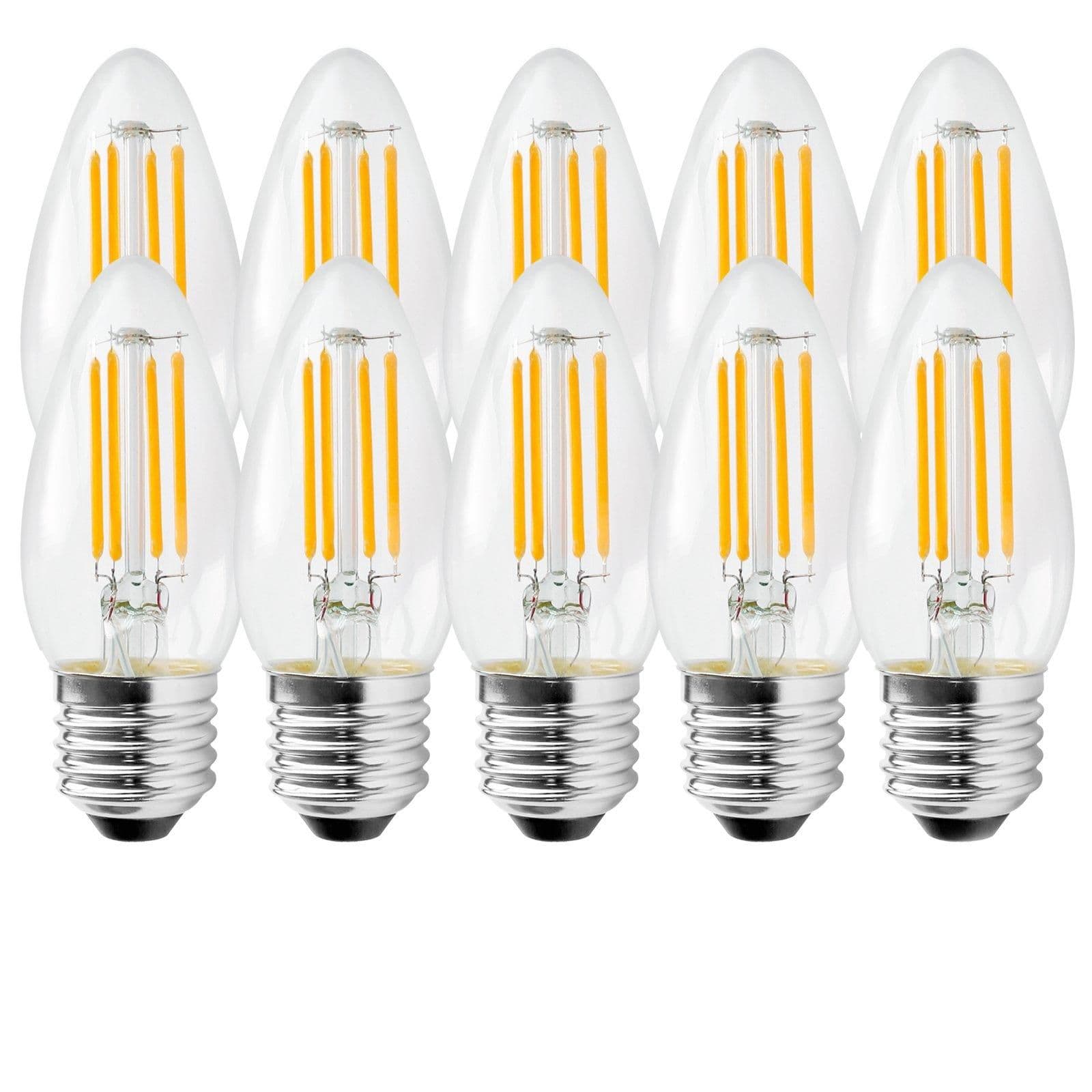 5 Watts E27 LED Bulb Clear Candle Cool Dimmable Pack 10