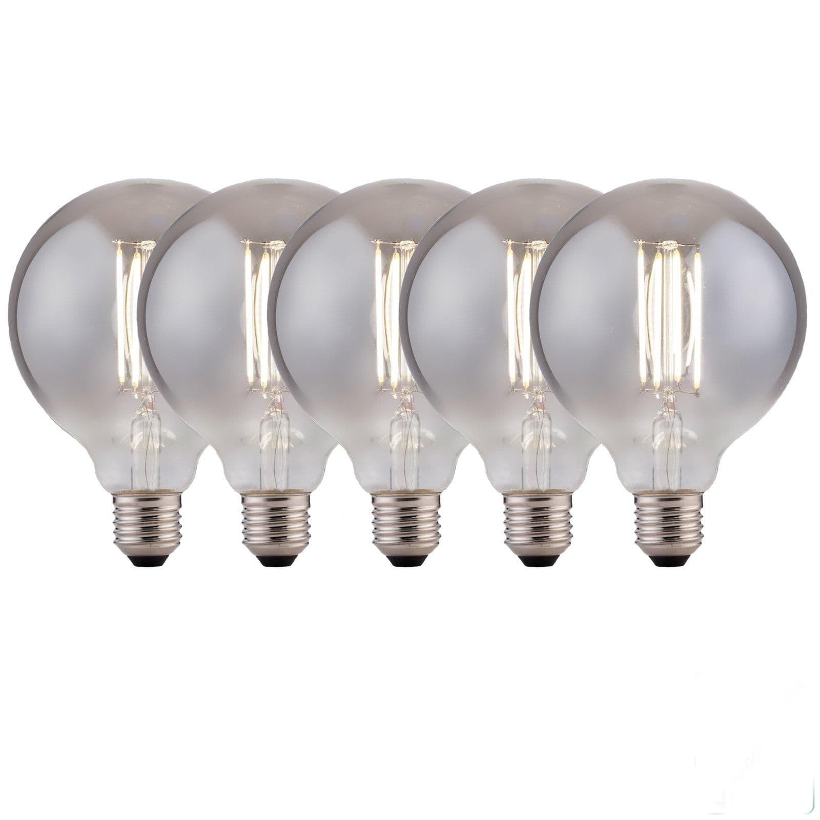8 Watts G95 E27 LED Bulb Smoked Globe Cool Dimmable Pack 5
