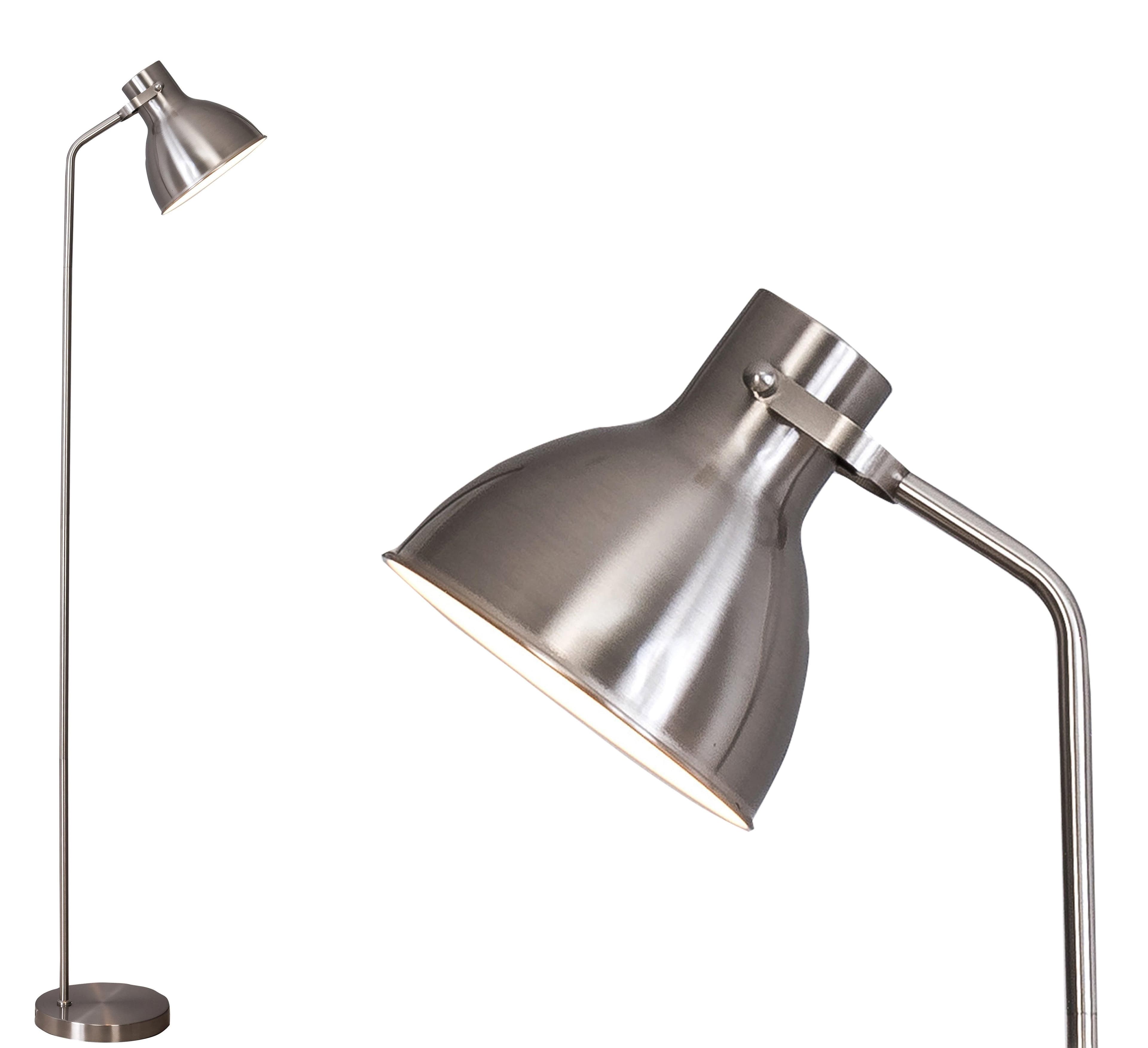 Floor Lamp Room Bowl Shade Reading Light Satin Nickel Finish