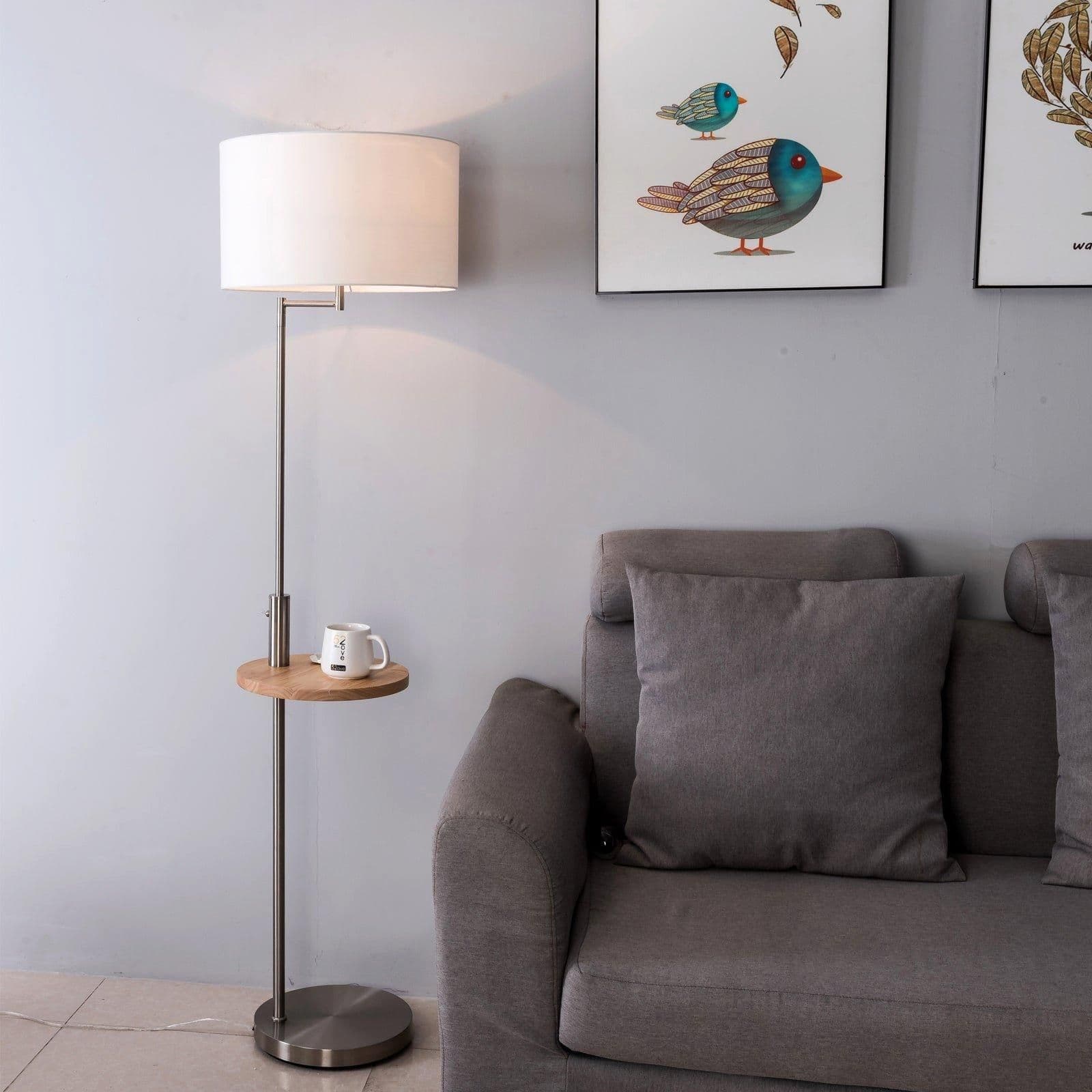 Satin Nickel Shade USB Charging Port Floor Lamp