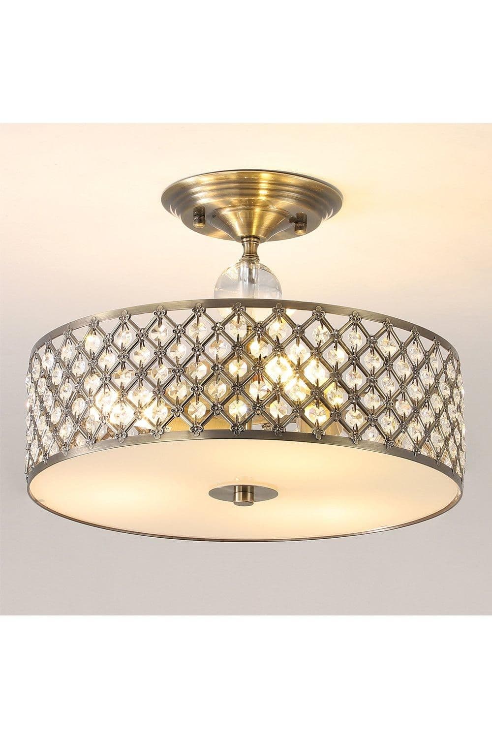 Semi Flush Ceiling Light Drum decorative Crystals