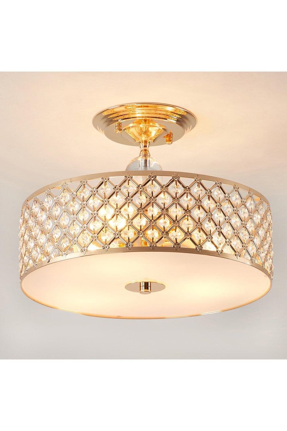 Semi Flush Drum Ceiling Light decorative Crystals