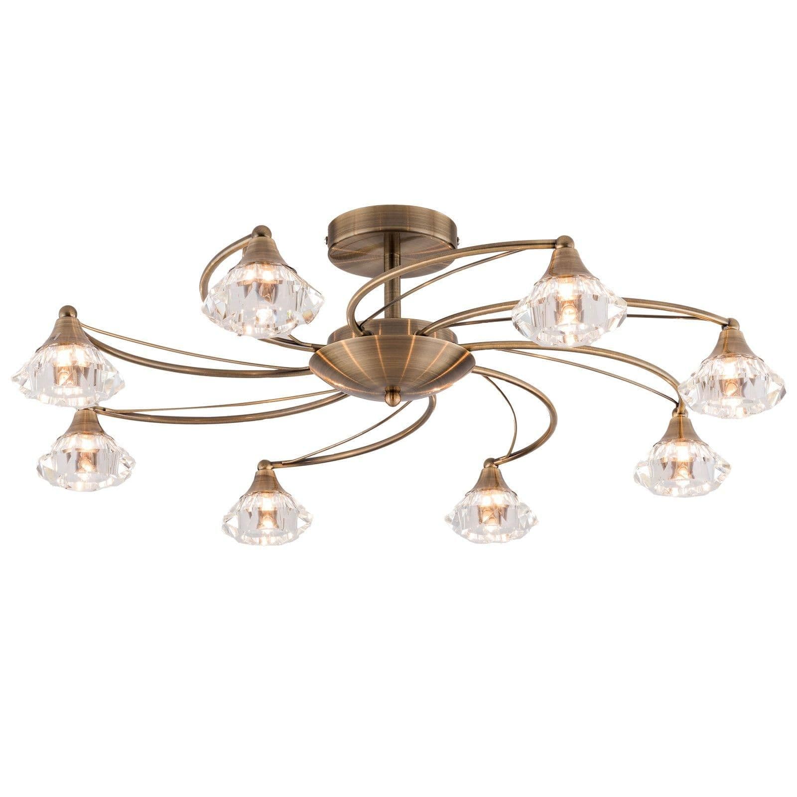 8 Light Semi Flush Ceiling Light Antique Brass Finish