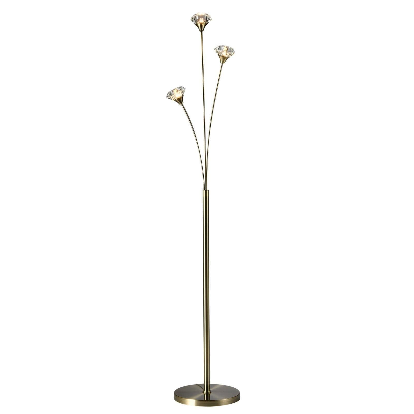 3 Light Floor Lamp Antique Brass Finish Clear Glass Shades