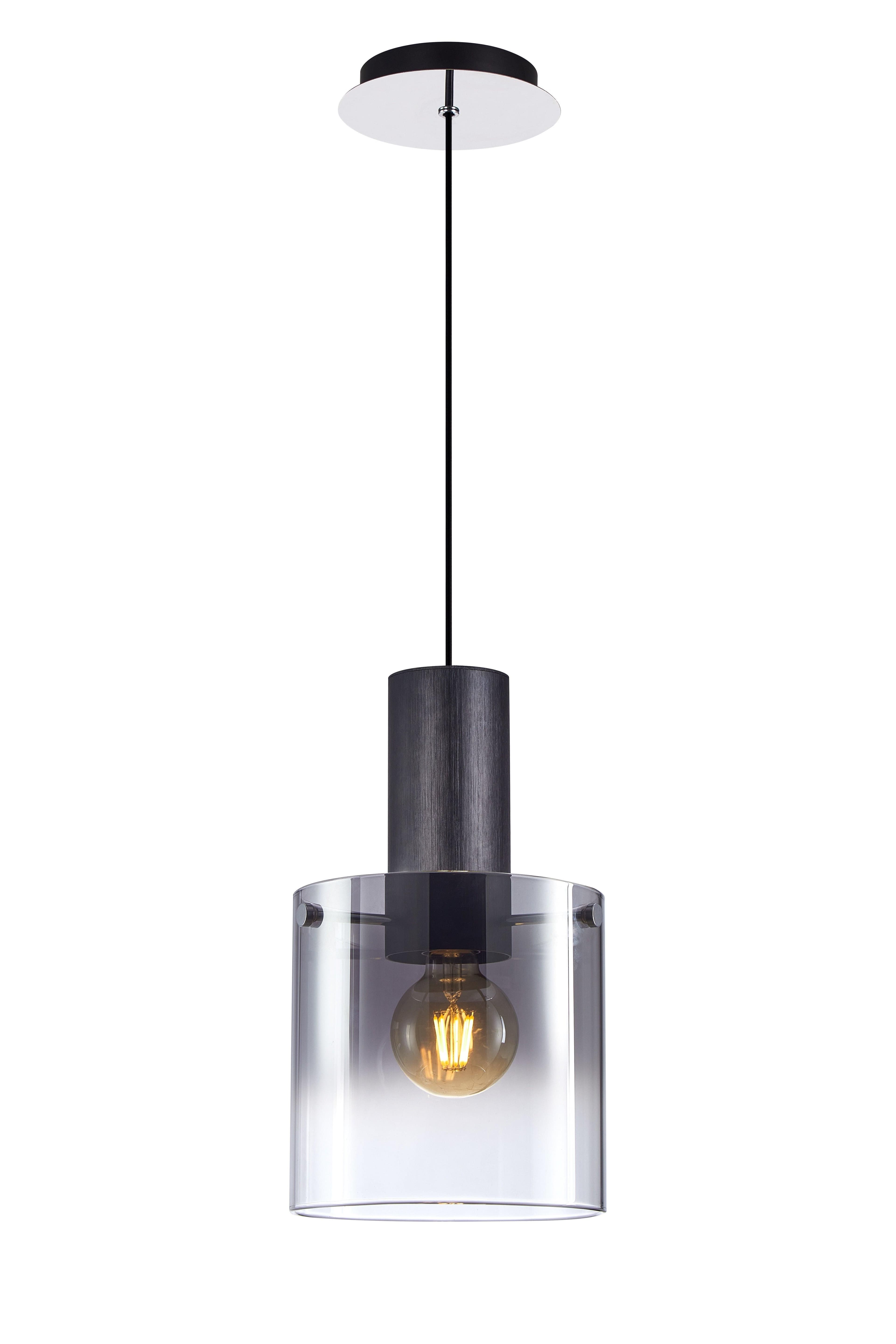 Single Cylinder Pendant Light Grey Glass Shade