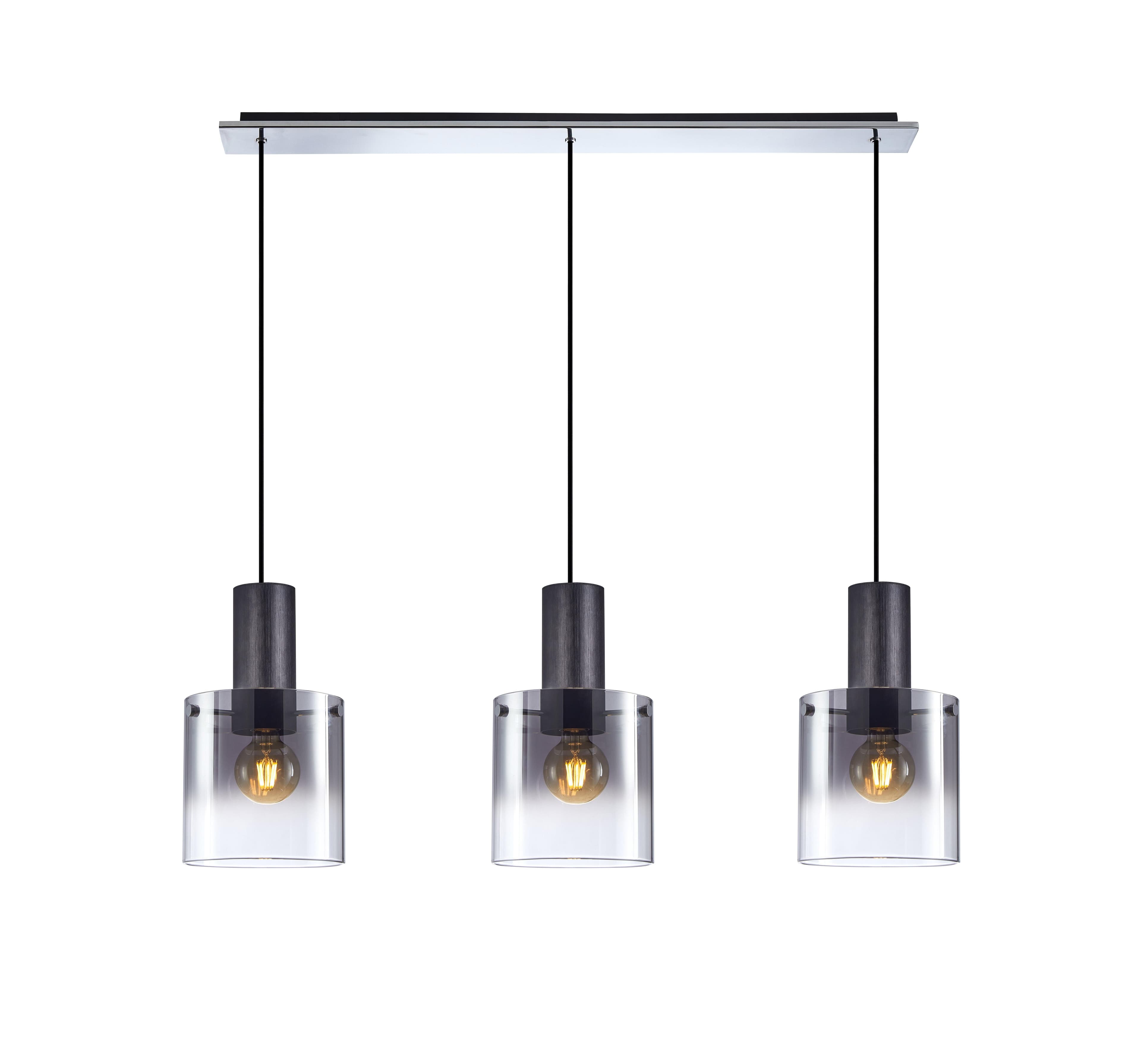 3 Light Bar Pendant Light Grey Glass Shades