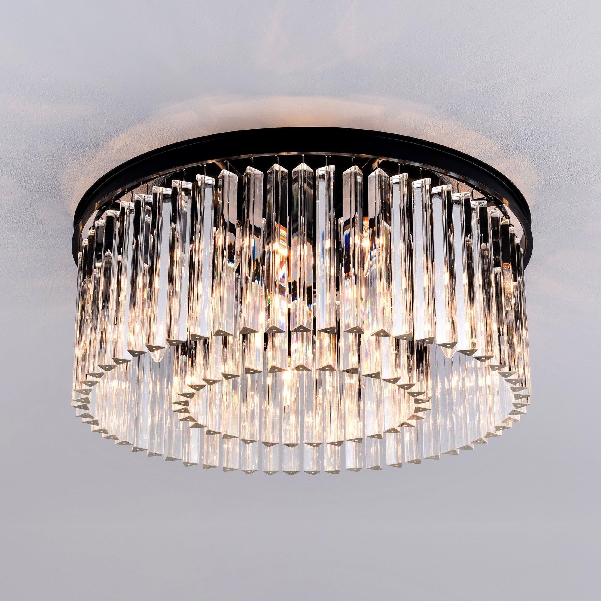 Large 8 Light Flush Ceiling Light Decorative Crystal Rings around lights