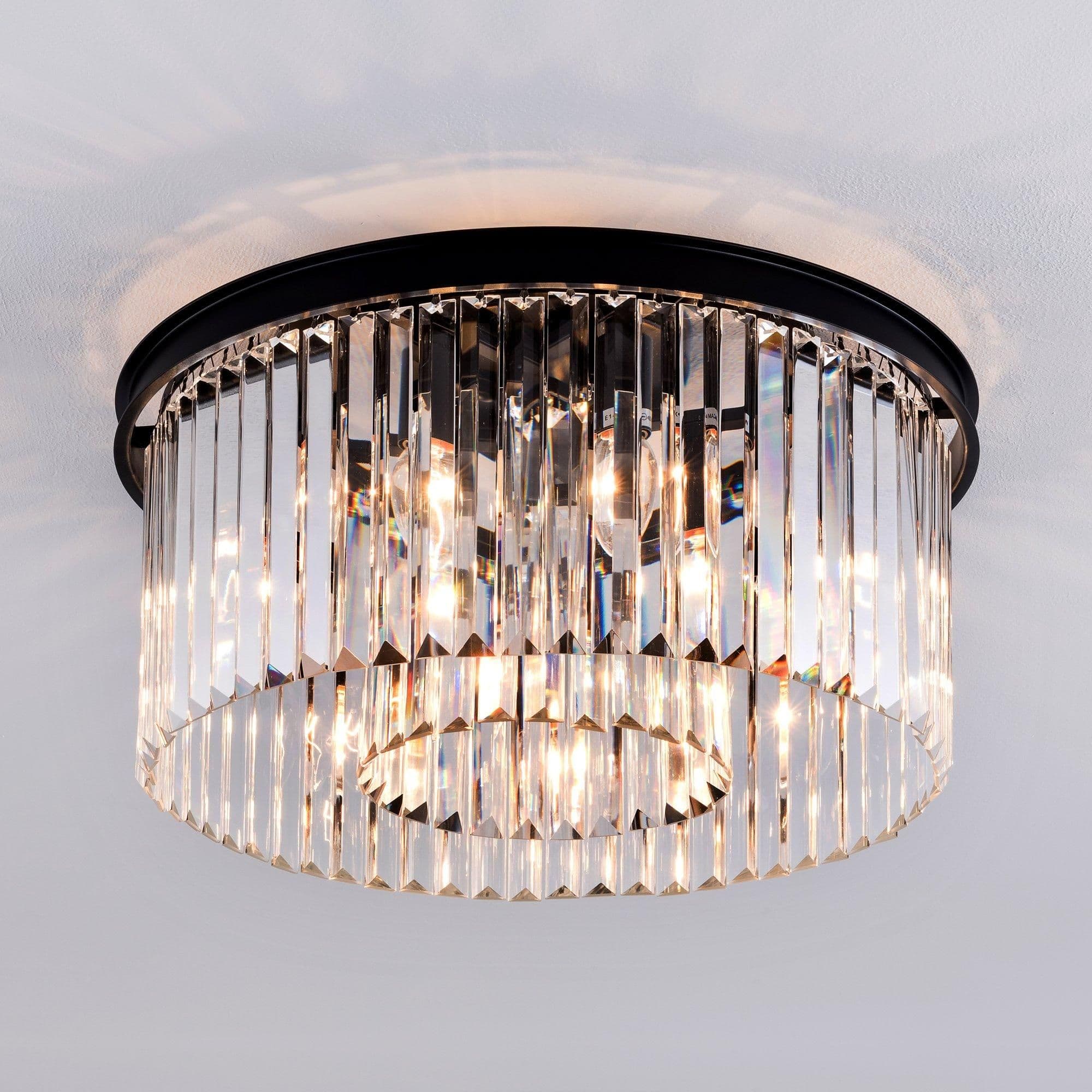 Large 6 Light Flush Ceiling Light Decorative Crystal Rings around lights