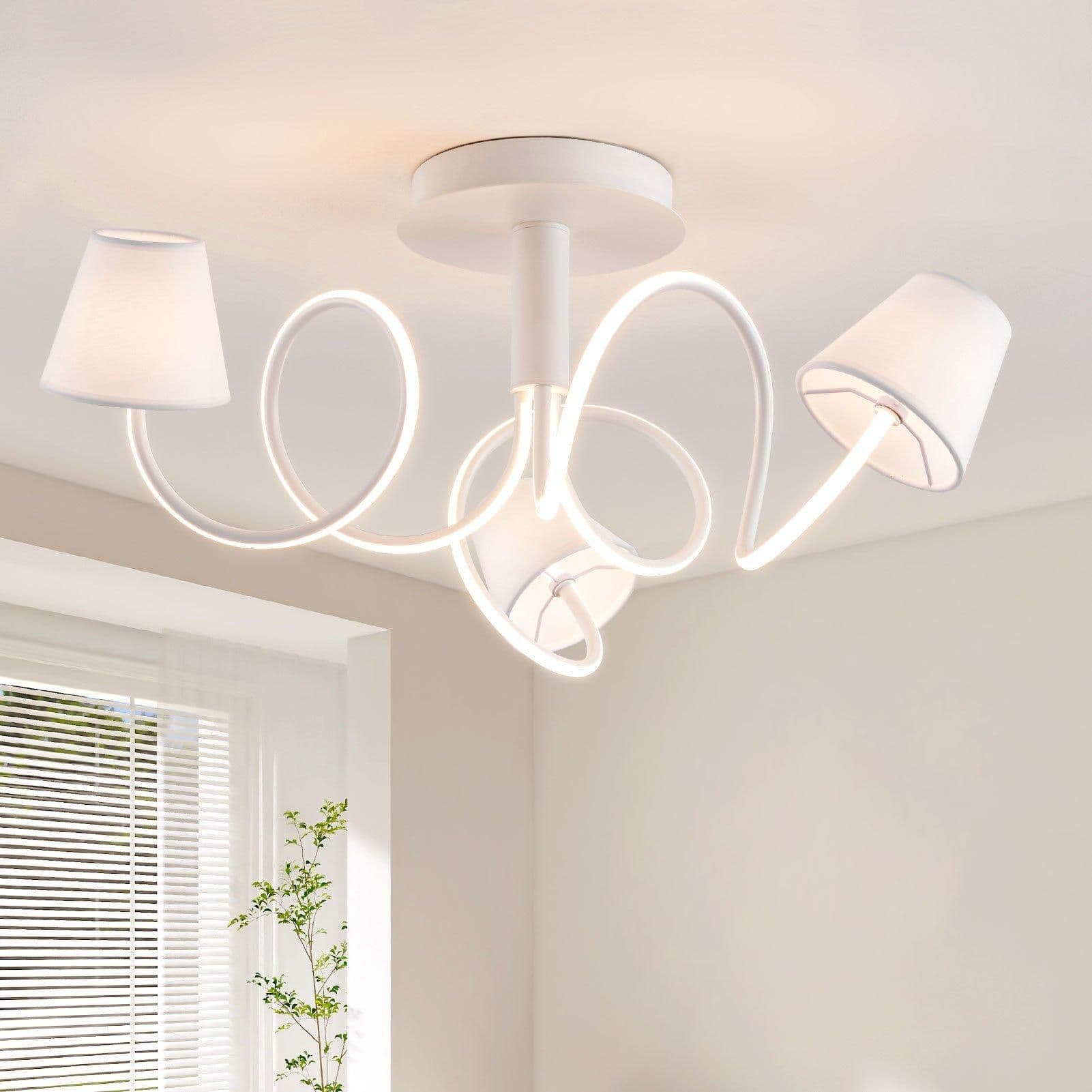 LED Chandelier Ceiling Light Large Semi Flush Mount Ceiling Lamp 3 Fabric Shades