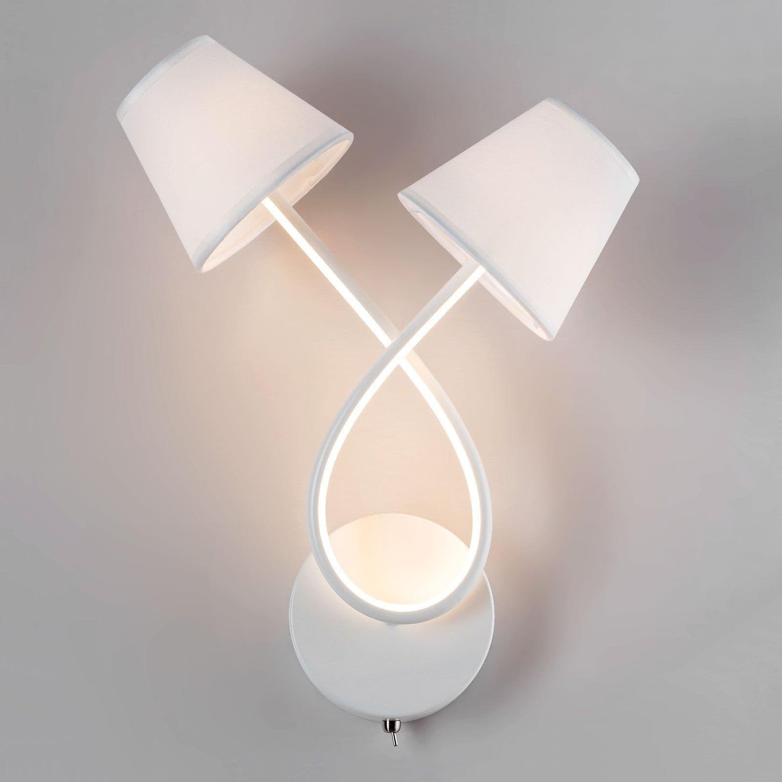 Indoor LED Wall Sconce Lamp 2 Vintage Fabric Shade Toggle Switch