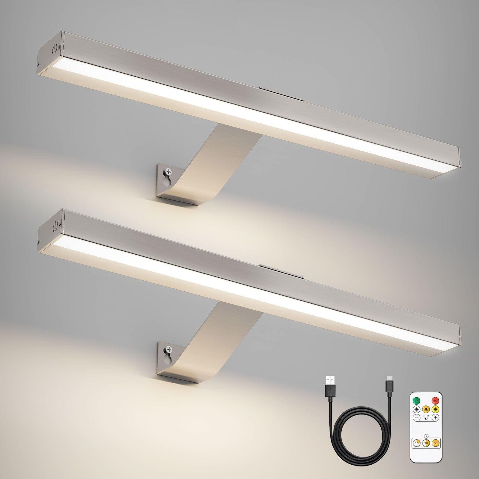 2 Packs Picture lights Brushed Nickel Rechargeable Lamp