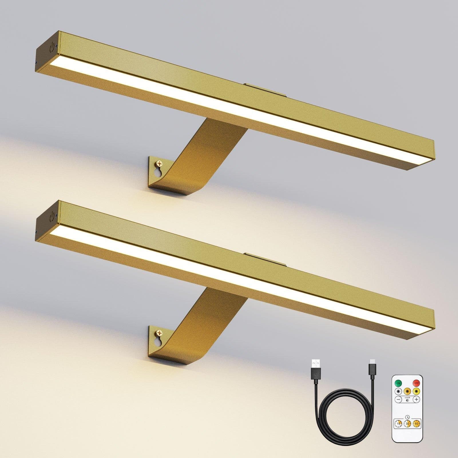 2 Packs Picture lights Rechargeable Gold Cordless Picture light