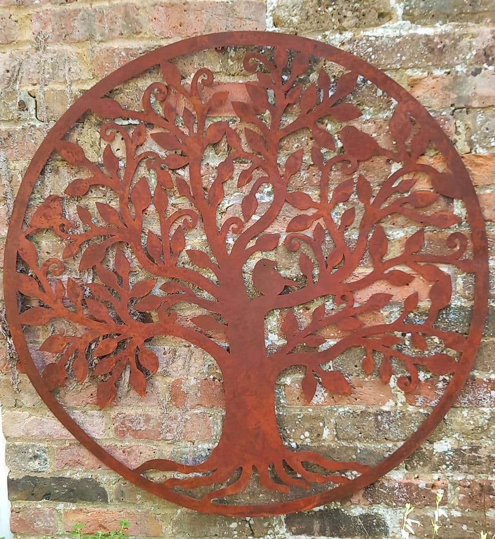 Rustic Round Steel Tree Bird Screen Wall Art Plaque 1m Diameter