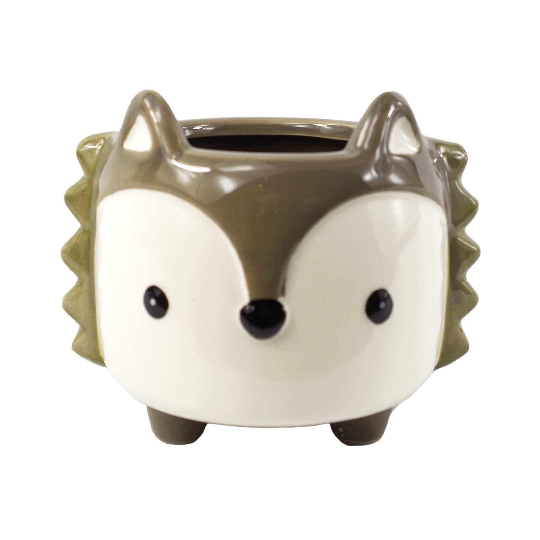 10cm Ceramic Grey Fox Planter Desktop Office Plant