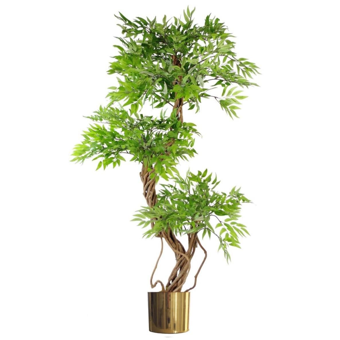 140cm Leaf Realistic Artificial Ruscus Fruticosa Ficus Tree, Green Gold