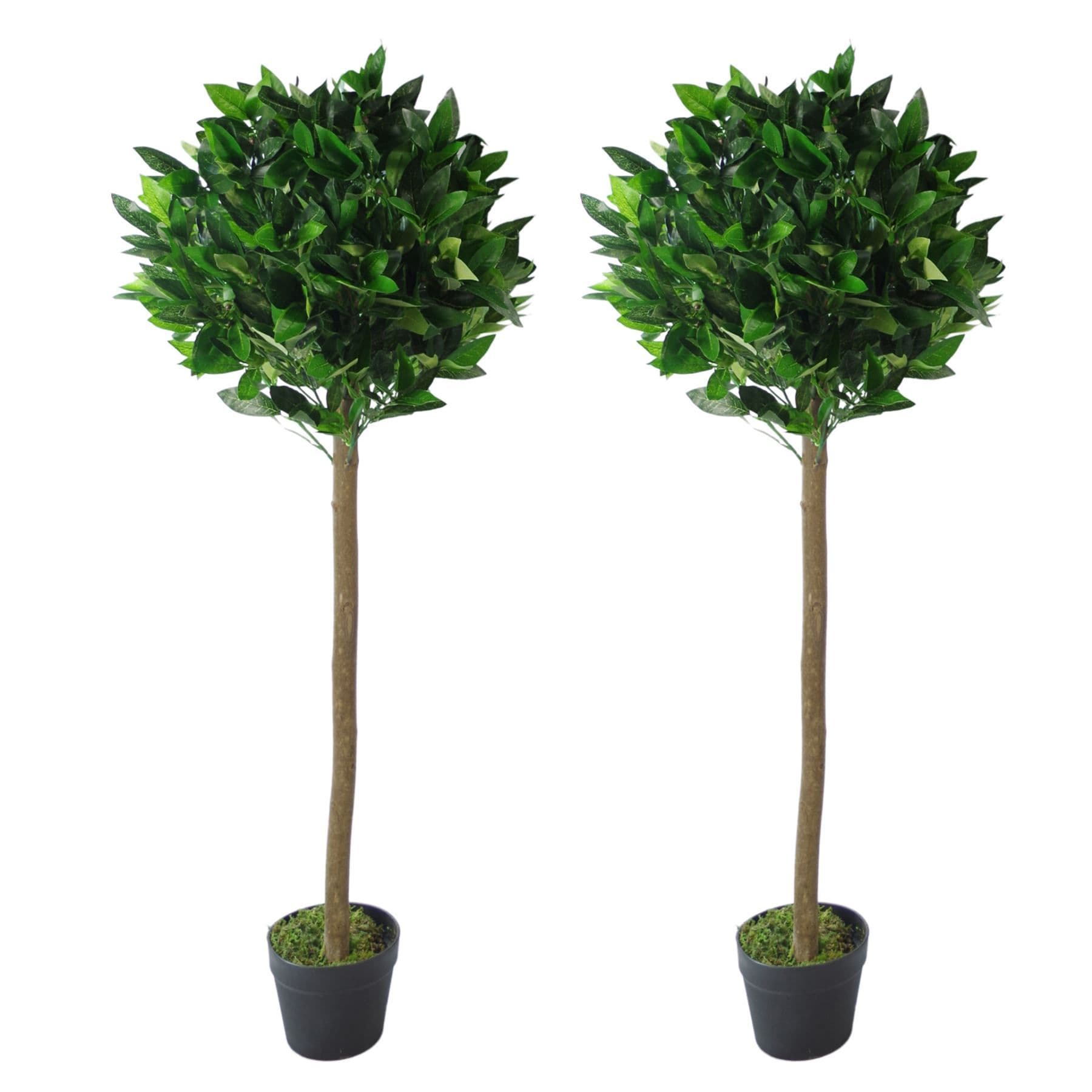 120cm Leaf Design UK Pair of Artificial Bay Topiary Ball Trees