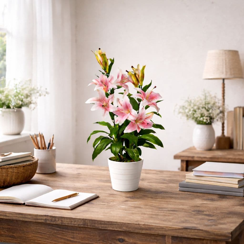 90cm (3ft) Artificial Lily Stargazer Style Lillies Plant Large Flowers Pink