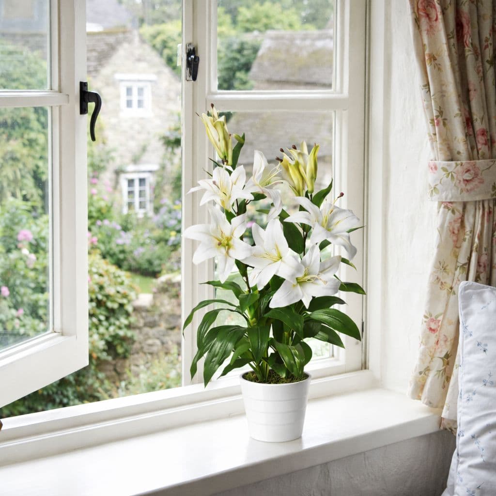 90cm (3ft) Artificial Lily Stargazer Style Lillies Plant Large Flowers White