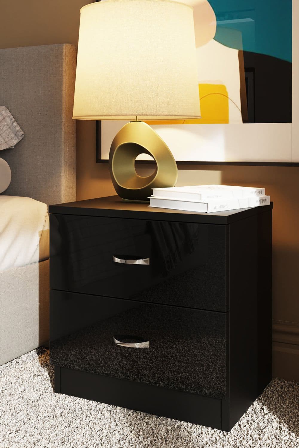 2 Drawer High Gloss Bedside Chest