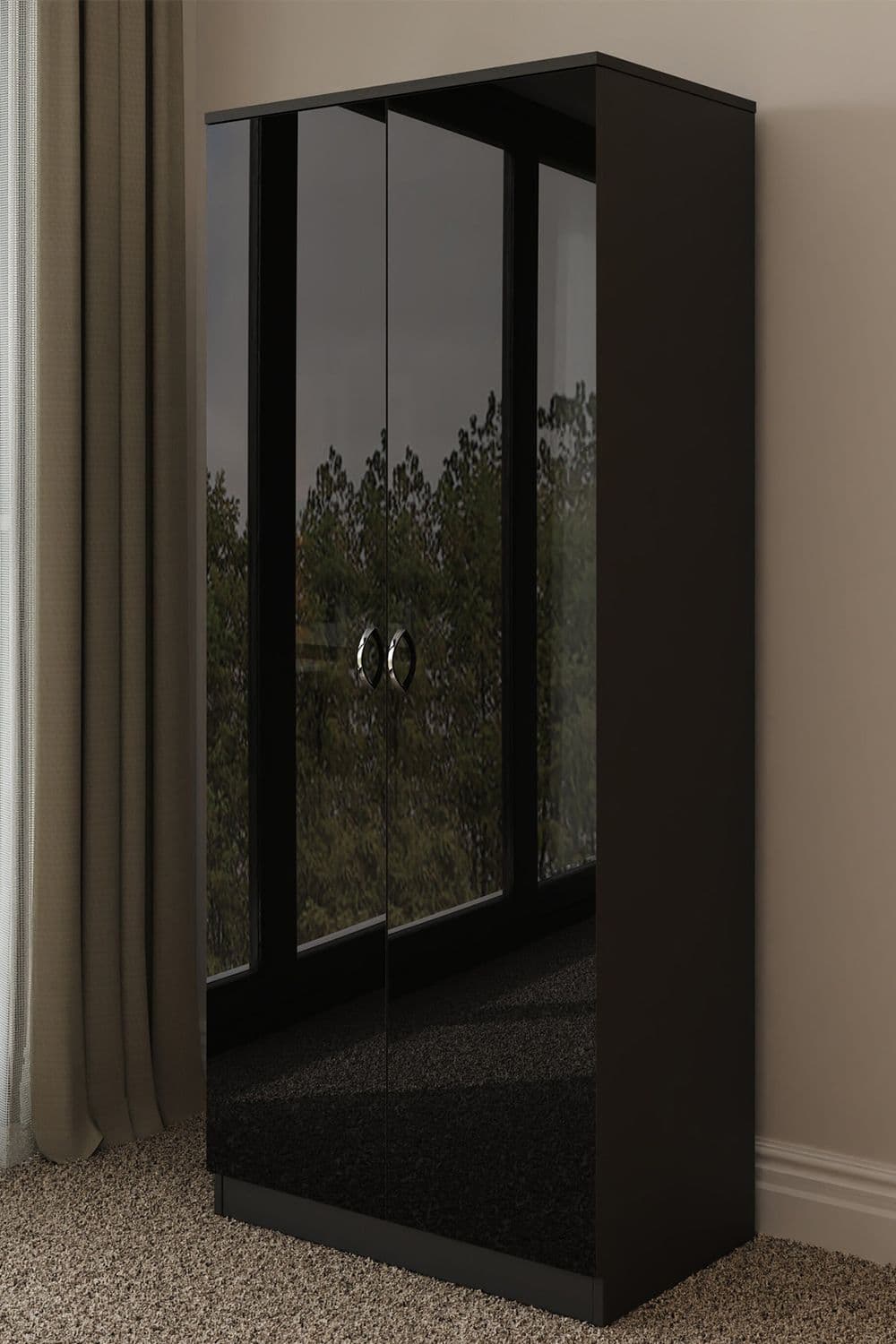2 Door High Gloss Double Door Wardrobe
