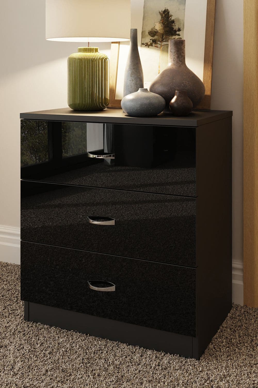 3 Drawer High Gloss Bedside Chest