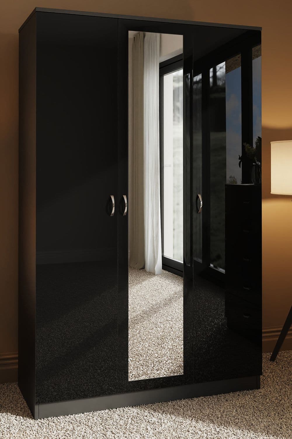 High Gloss 3 Door Mirrored Wardrobe