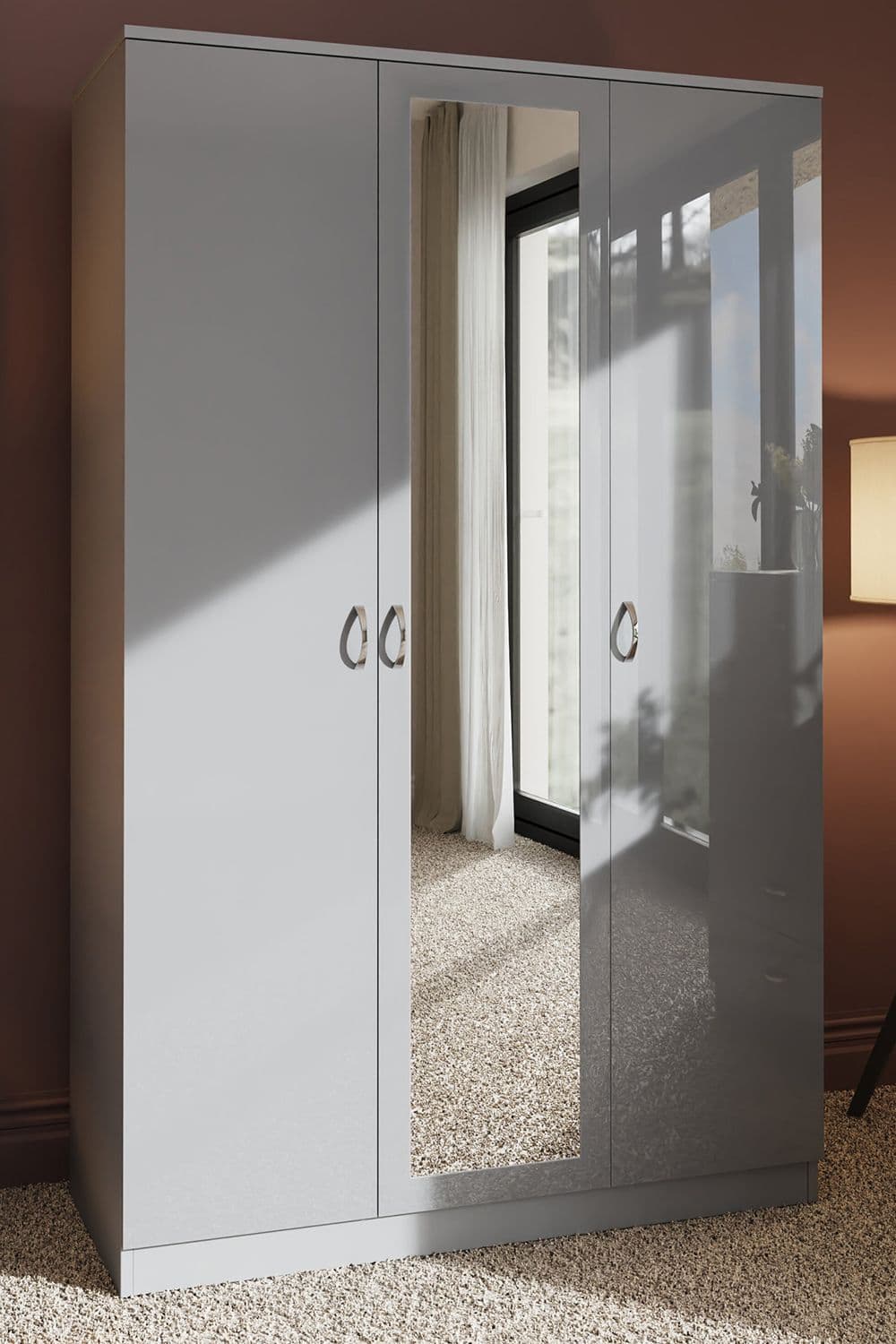 High Gloss 3 Door Mirrored Triple Wardrobe