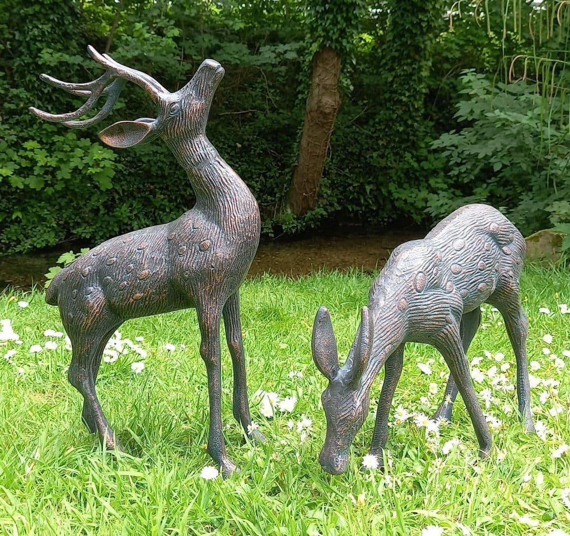 Medium Stag Doe Deer Sculptures Garden Ornaments