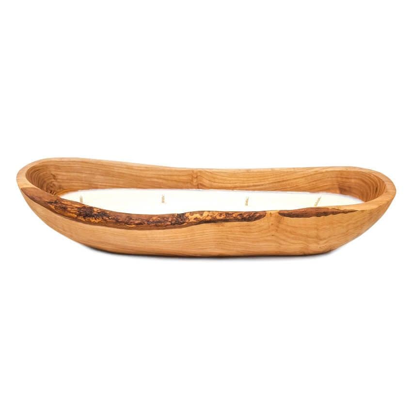 Home Fragrance Olive Wood Boat Soy Wax Candle 35cm Wild Fig