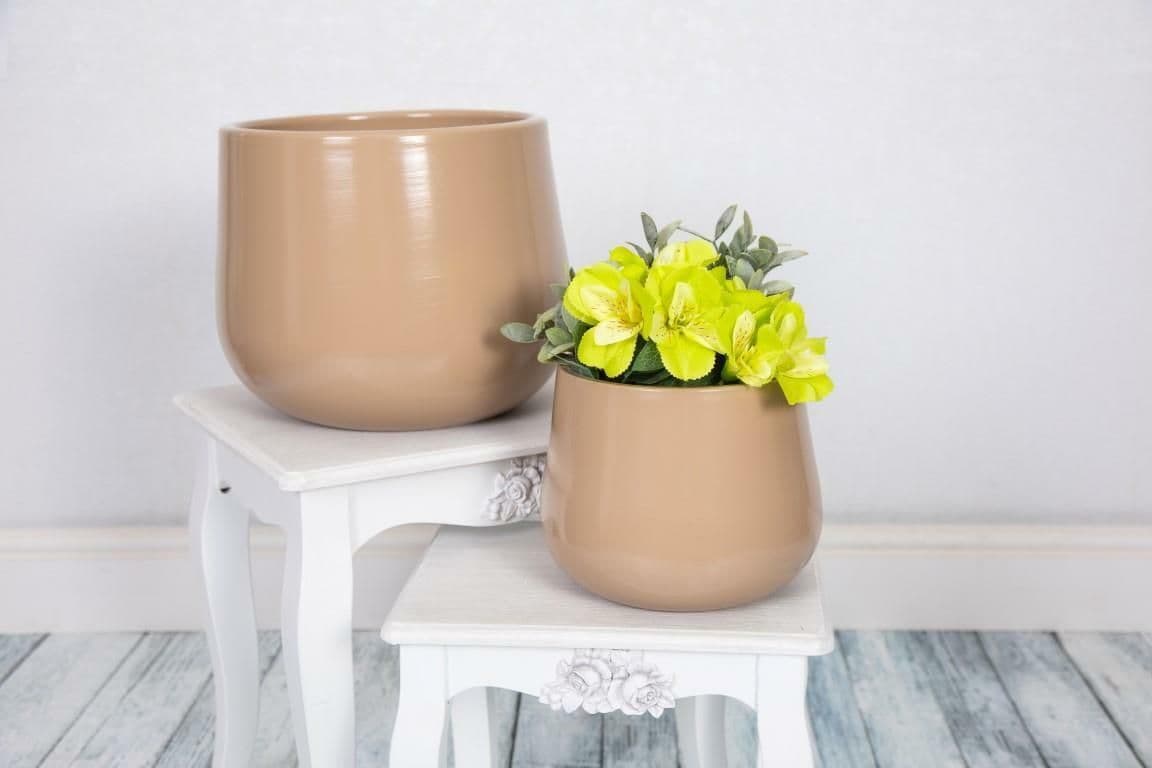 Epoxi Cylinder Beige Semi Gloss Home Décor Display Indoor Plant Pot 29cm