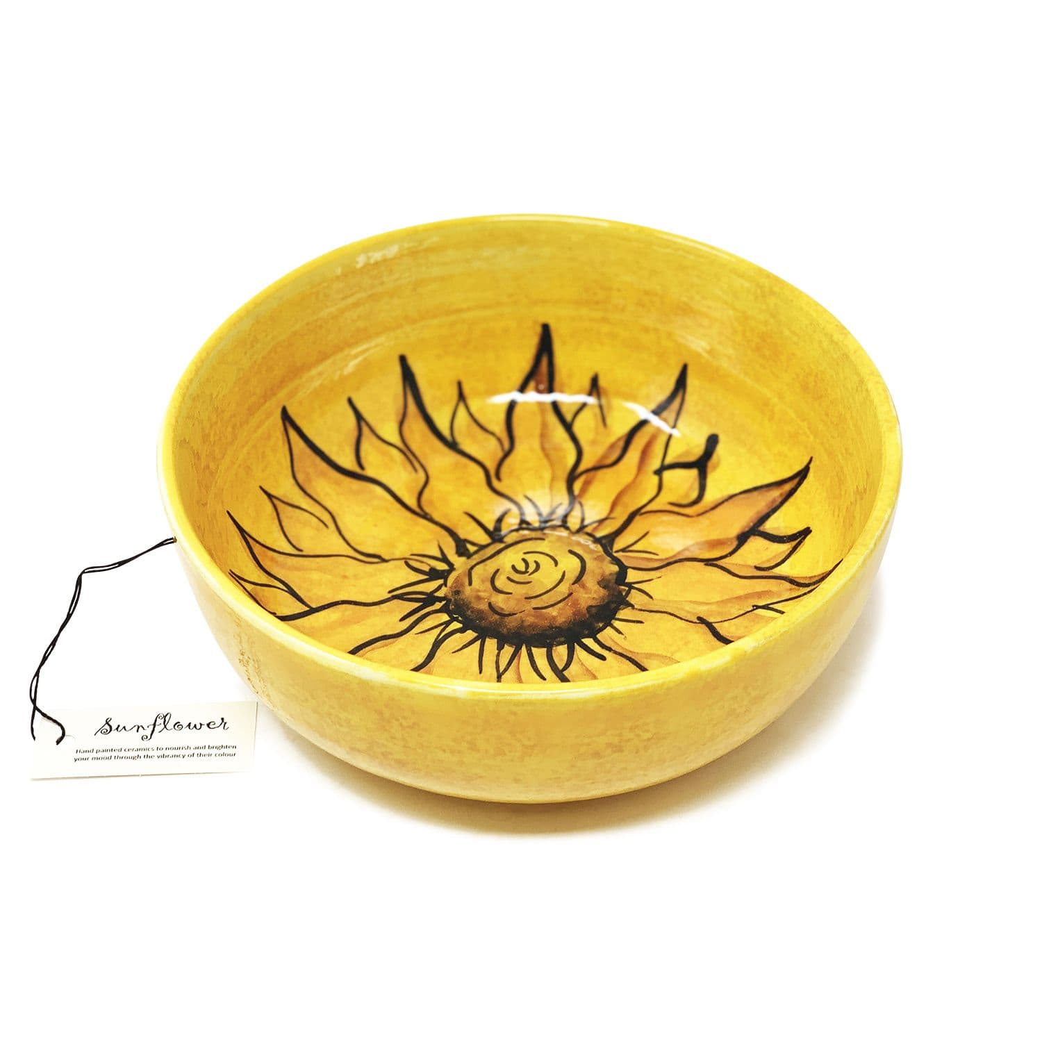 Sunflower Hand Painted Ceramic Yellow Kitchen Dining Round Bowl (Diam) 23cm