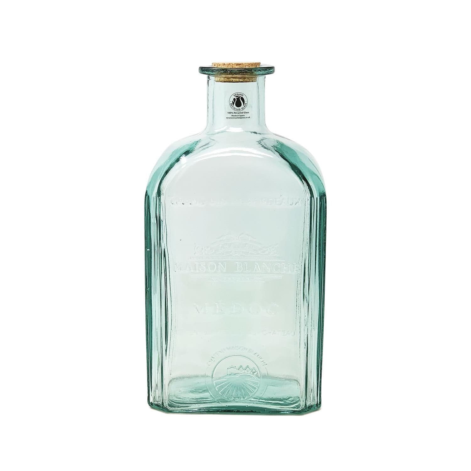 Recycled Glass Antique Clear Embossed Home Décor Large Bottle w/ Cork 4.6L