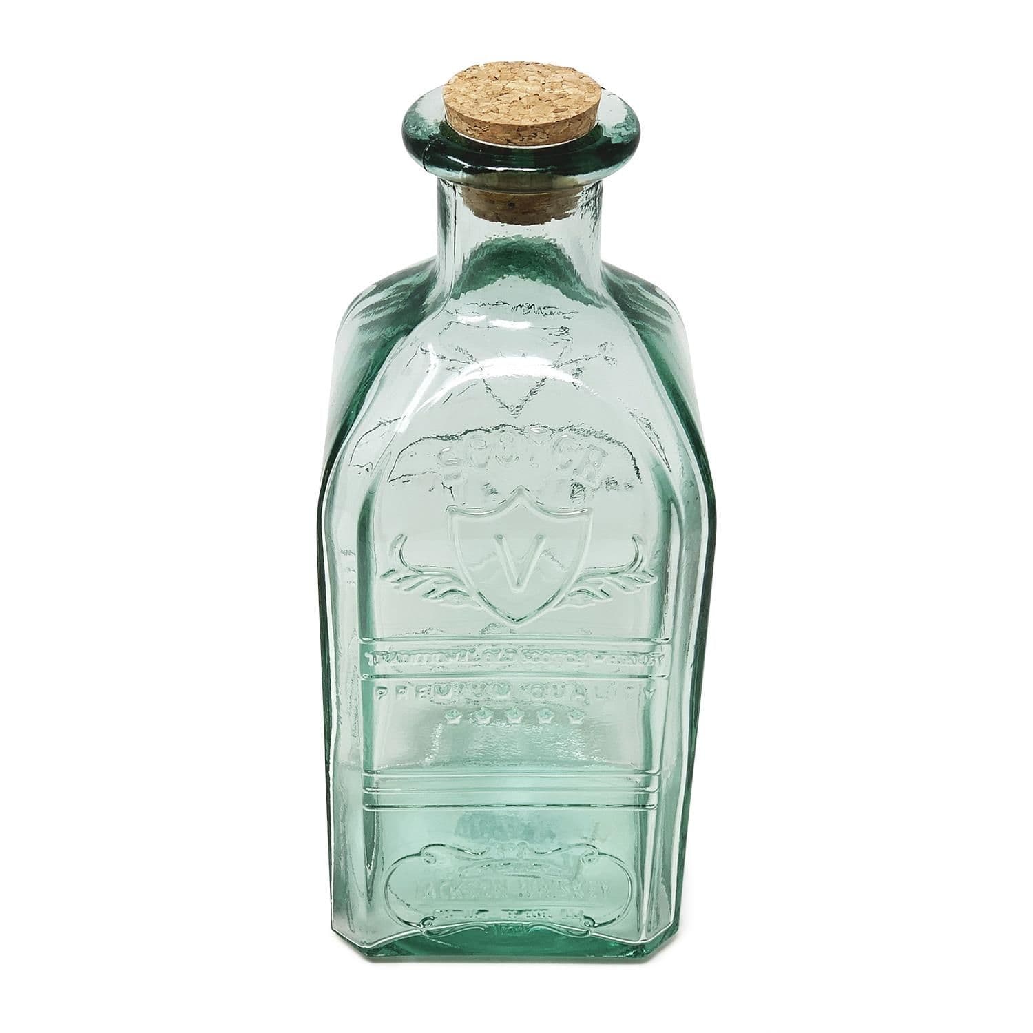 Recycled Glass Antique Clear Embossed Home Décor Small Bottle w/ Cork 900ml
