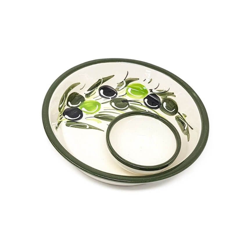 Buena Vida Hand Painted Olive Ceramic Kitchen Dining Snack Dish (Diam 16cm