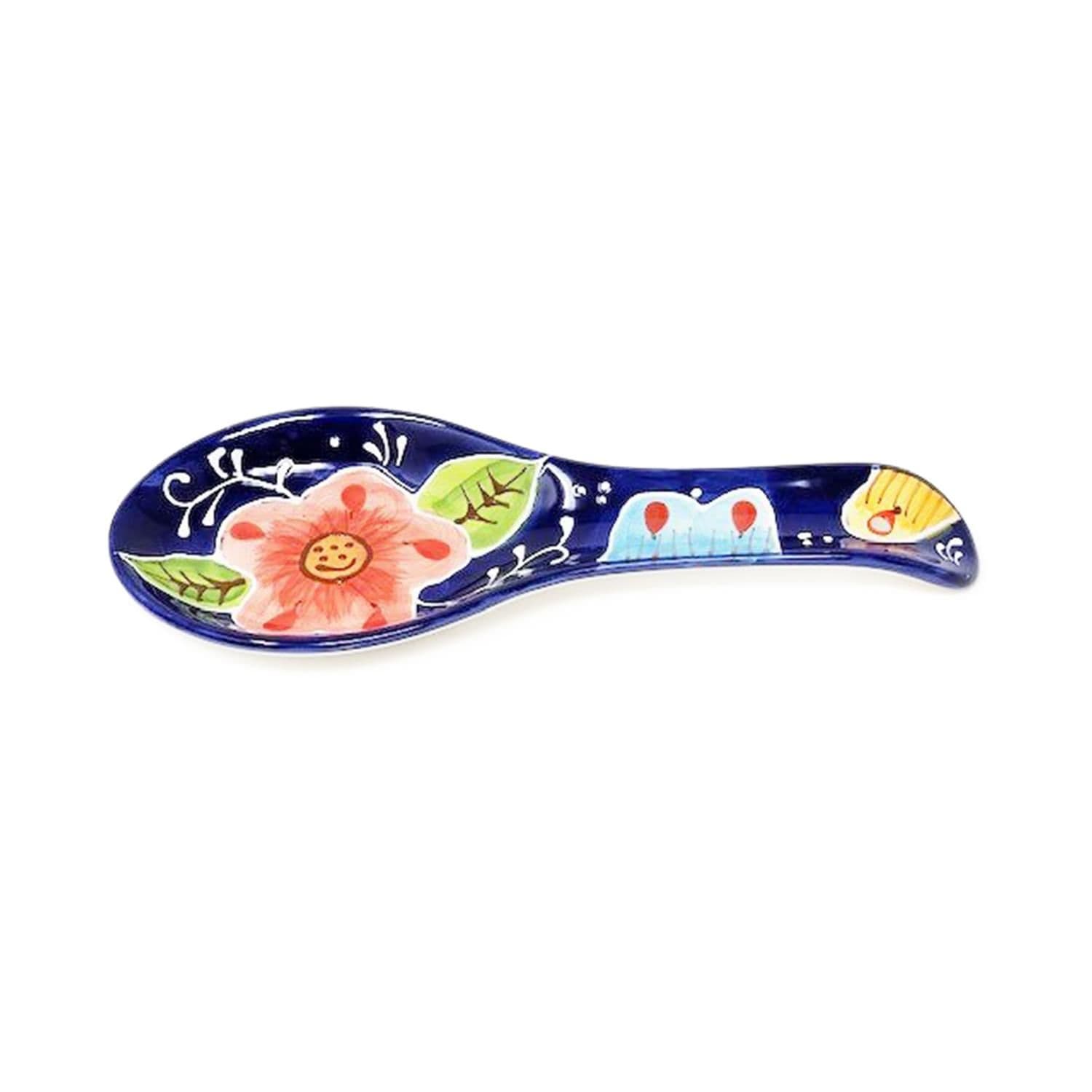 Classic Spanish Hand Painted Kitchen Dining Spoon Rest (L) 26cm Pink Flower