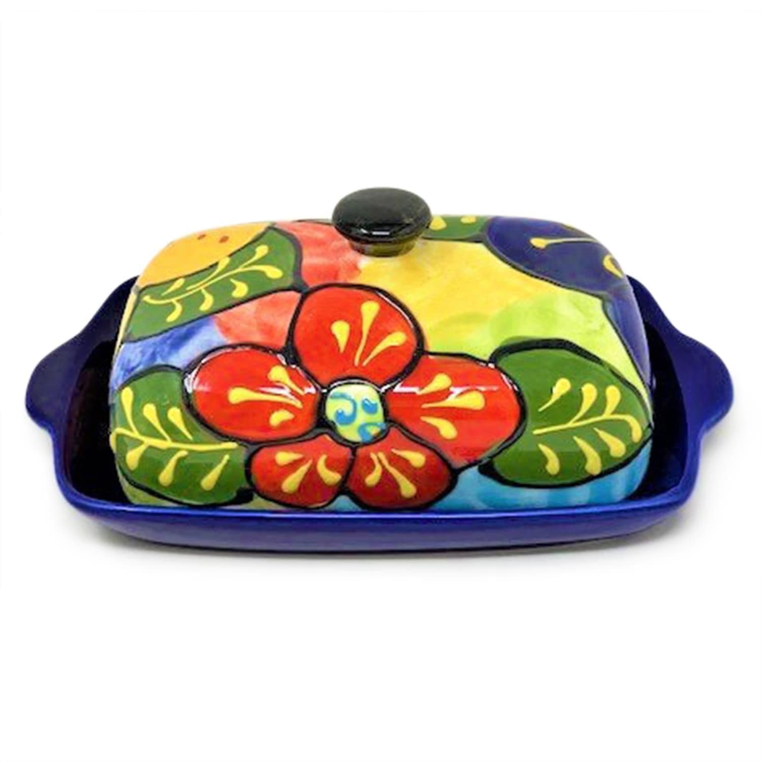 Classic Spanish Hand Painted Kitchen Dining Butter Dish (L) 19cm x (H) 7cm Floral